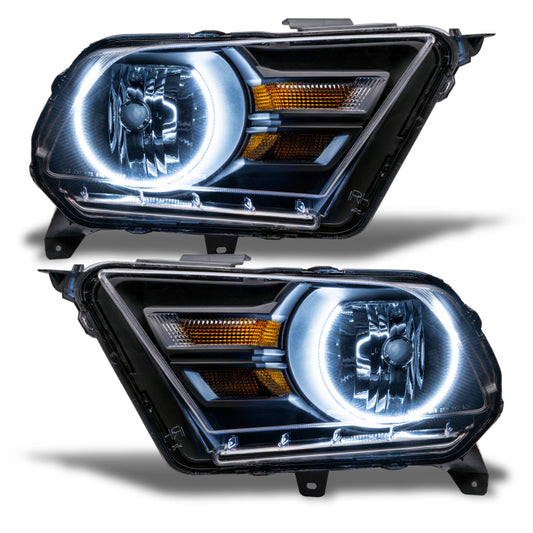 Oracle Ford Mustang headlights with white SMD bulbs, non-HID, designed for 2010-2014 models, showcasing the clean white lighting.