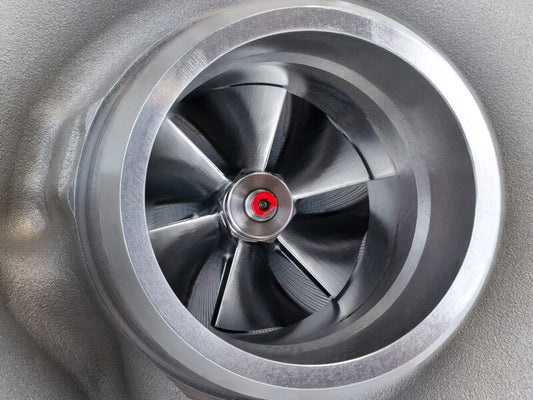 aFe BladeRunner turbocharger for Ford F-150 V6-3.5L (2013-2017) engine, showcasing the turbocharger with its metallic components and branding.