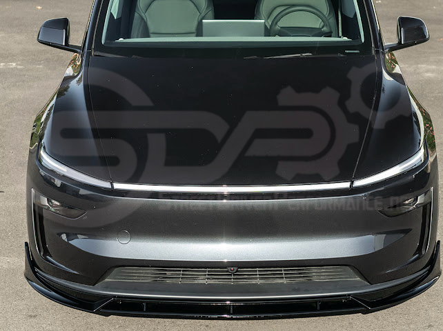 2025-UP TESLA MODEL Y | SDP TRACK STYLE GLOSS BLACK 4 PIECE FRONT LIP SPLITTER GROUND EFFECTS