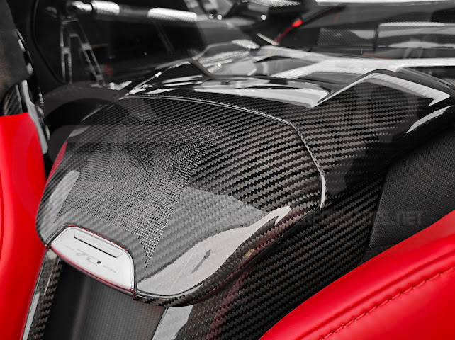 2020-Present Corvette C8 Coupe Models | GM Factory Style CARBON FIBER Interior Console Waterfall Lower Speaker Grille Trim Cover With Corvette Logo