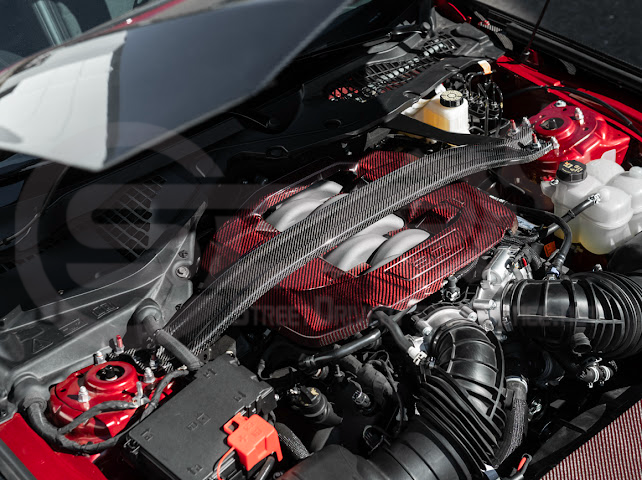 2024-Up Ford Mustang S650 | S650 Dark Horse Style CARBON FIBER Engine Strut Brace Balance Tower Bar