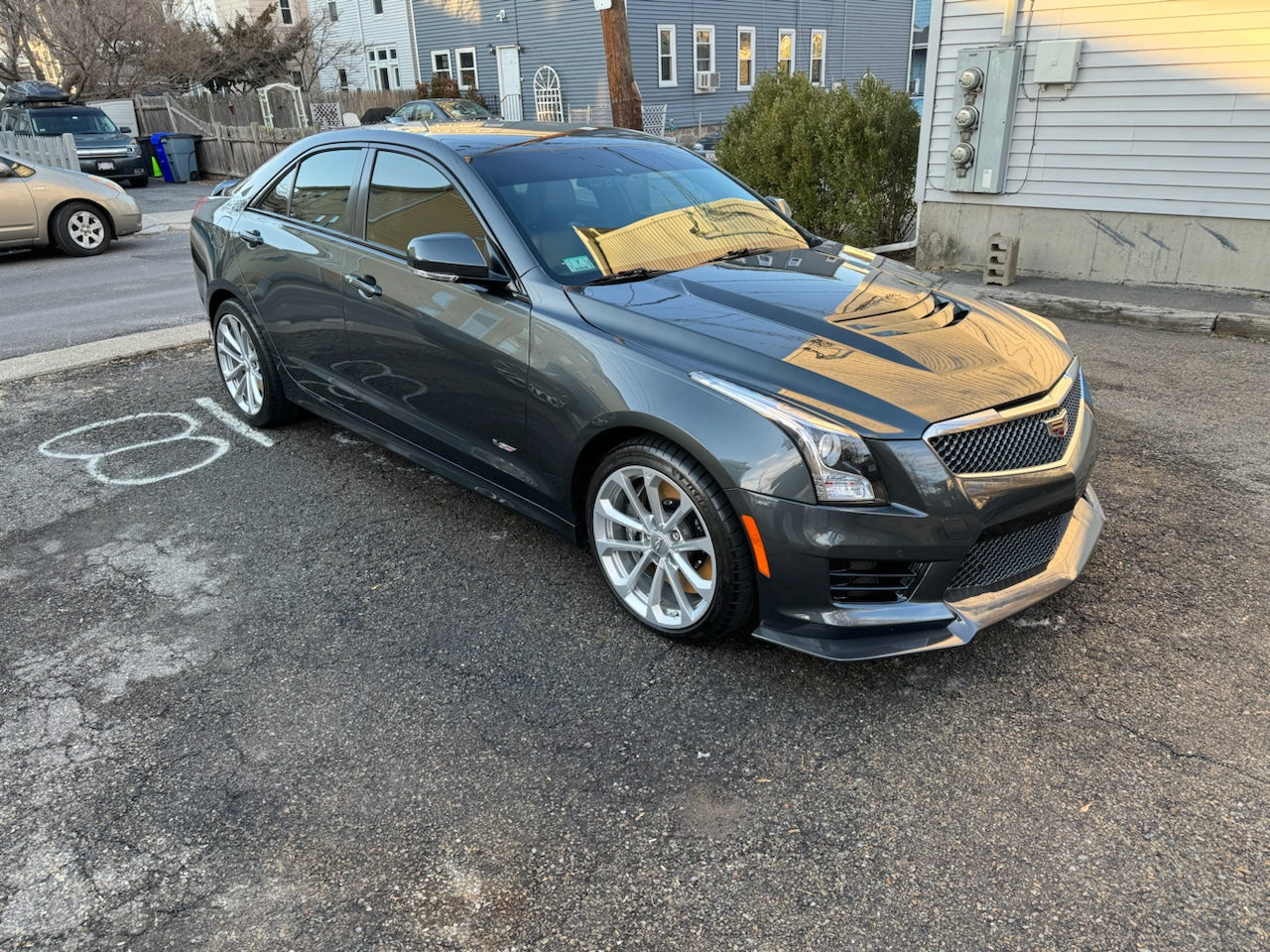 2016-2019 CADILLAC ATS-V CARBON FIBER FRONT SPLITTER & SIDE SKIRTS ROCKER PANELS GROUND EFFECTS
