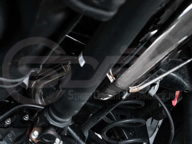 Toyota 4Runner 2025-up cat-back exhaust system with chrome or burnt blue tips by Street Driven Performance, featuring turn down design.