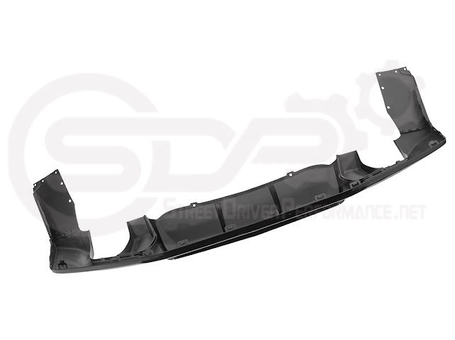Glossy black rear bumper finned diffuser for 2016-2024 Chevrolet Camaro by Street Driven Performance, enhances sporty rear styling.