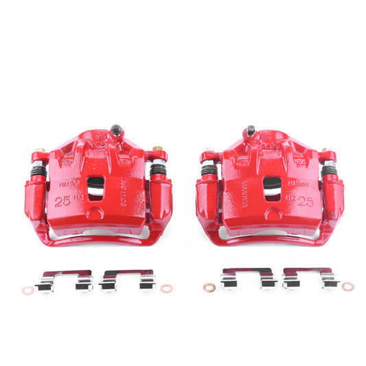 PowerStop front red brake calipers with brackets for 2010-2013 Kia Soul, high-performance performance brake components.