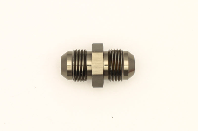 DeatschWerks 8AN male flare to 8AN male flare coupler fitting for high-performance fuel and oil lines.