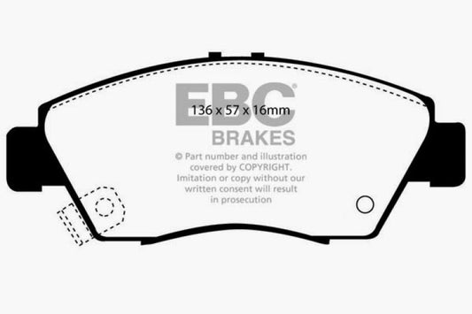 EBC 12 Acura ILX 1.5 Hybrid Ultimax2 front brake pads, OE type, showing the black brake pad with metal backing plate.