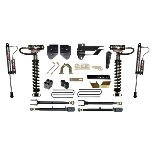 Skyjacker 6-inch coilover kit installed on a 2017 Ford F350 4WD with leveling kit, showcasing the suspension components.