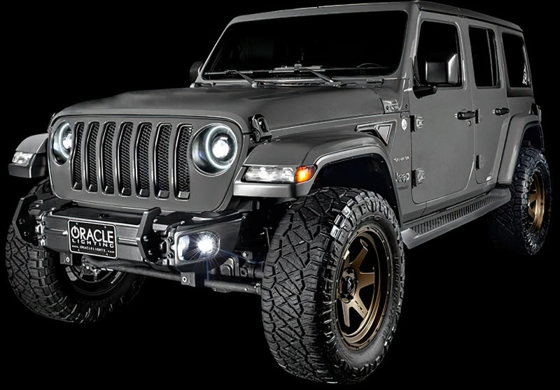 Oracle Lighting Jeep Wrangler JL smoked lens LED front sidemarker light strip showing sleek smoked lens and bright LED illumination.