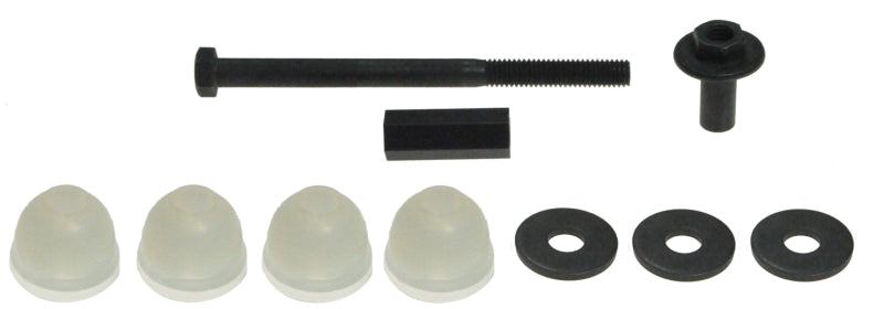 Moog rear sway bar endlink for Buick Lucerne 2006-2011, showing the metal link with rubber bushings for suspension stability.