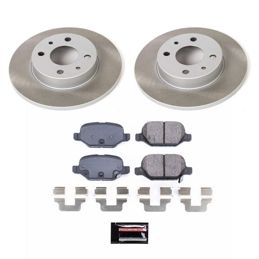 PowerStop rear semi-coated brake rotor kit for Fiat 500 models from 2012 to 2019, performance brake replacement.