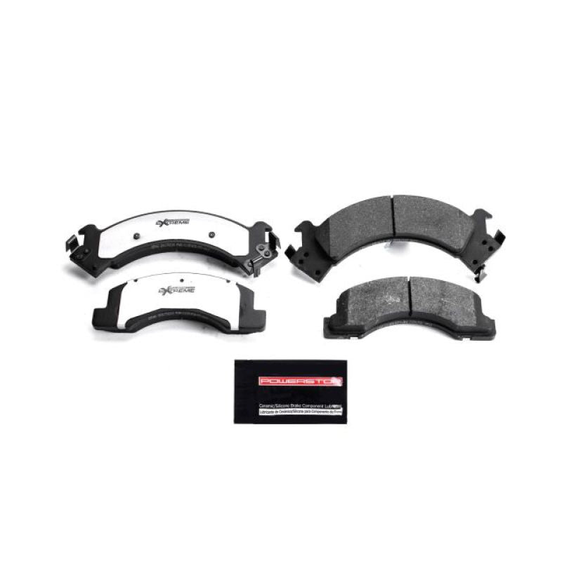 PowerStop Z36 performance front brake pads with hardware for Chevrolet W4500 Tiltmaster trucks, designed for towing and heavy-duty use.