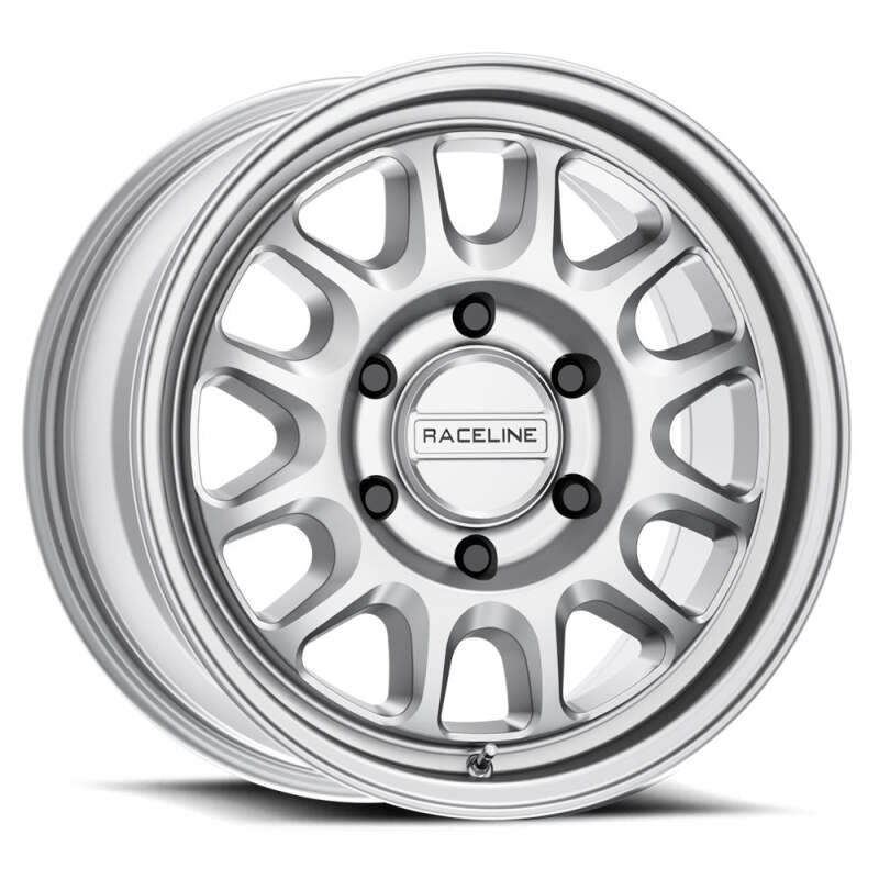 Raceline 958MC Rogue 17x8.5-inch cast wheel with machined finish, 6x139.7 bolt pattern, 25mm offset, and 106.1mm bore.