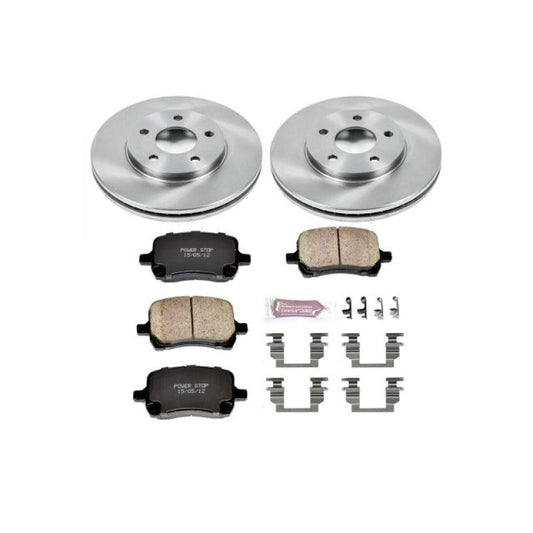 PowerStop OE front brake kit for 2006-2007 Chevrolet HHR, including brake rotors and pads, installed on vehicle.