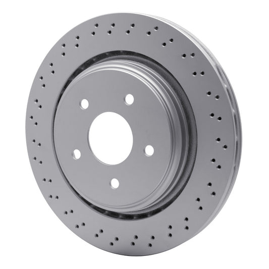 DFC Cadillac XLR rear drilled brake rotor with hi-carbon alloy and Geomet coating, designed for high-performance braking.