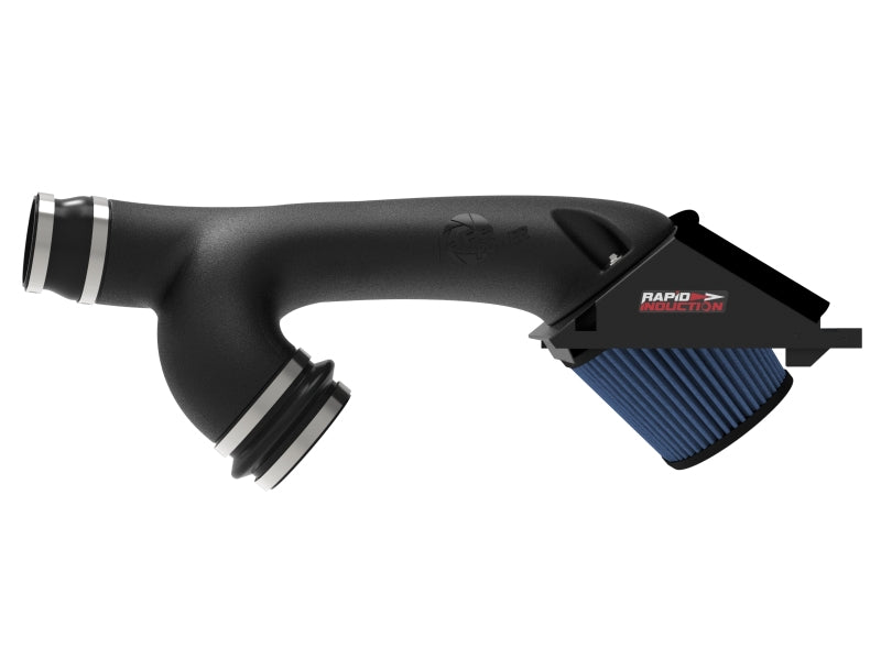 aFe Rapid Induction Cold Air Intake System with Pro 5R Filter installed in a 2021+ Ford F-150 V6 3.5L engine bay