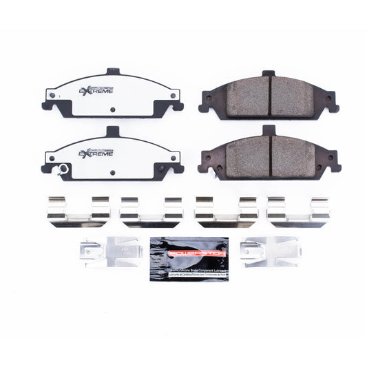 PowerStop Z26 performance front brake pads for Chevrolet Classic 2004-2005 with hardware, designed for improved braking performance.