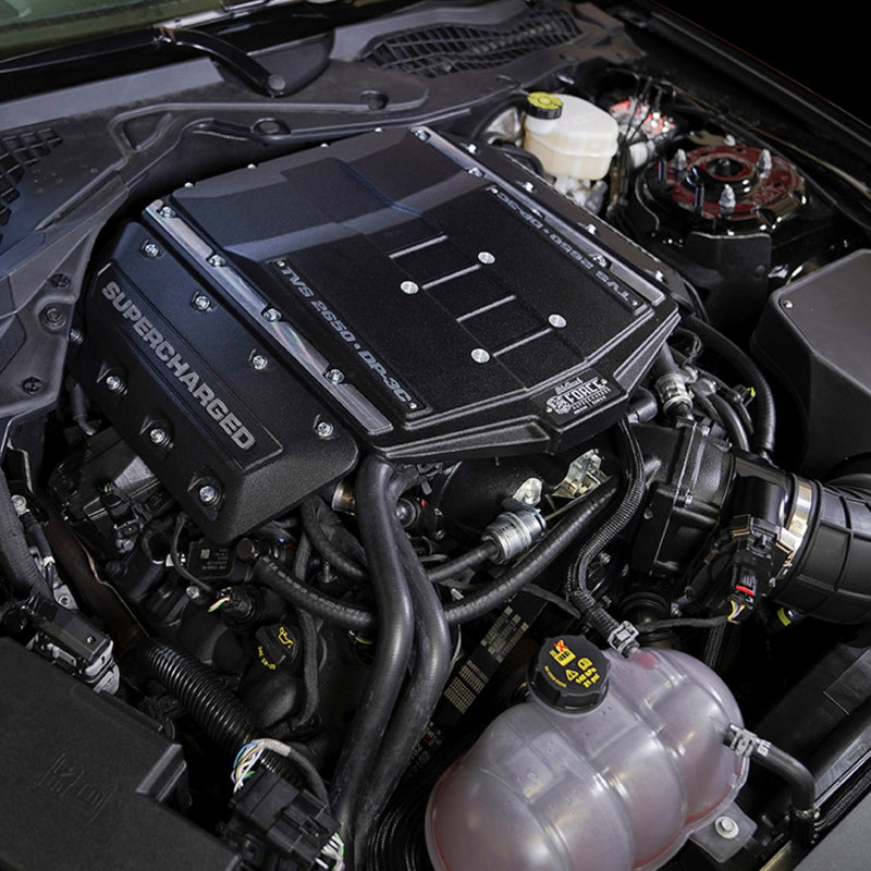 Edelbrock Supercharger Stage II for 2018-2019 Ford Mustang 5.0L Coyote engine, featuring R2650 Gen 3 DI/PI system.