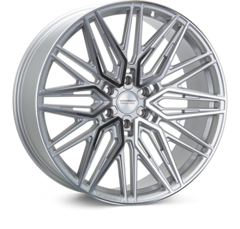 Vossen HF6-5 forged silver polished 22-inch wheel with 6x135 bolt pattern, super deep face, and -18 offset.