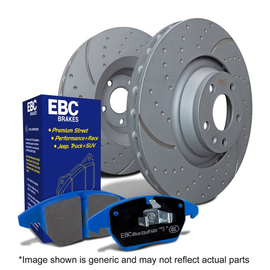 EBC S6 brake pad and rotor kit featuring slot and drilled brake rotors for enhanced performance and braking efficiency.