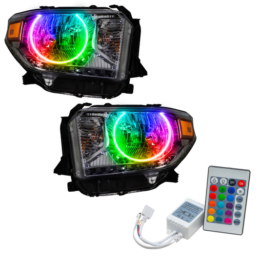 Oracle Lighting Toyota Tundra headlights with ColorSHIFT SMD HL and simple controller, showcasing sleek automotive lighting design.