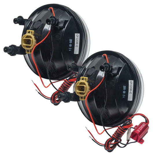Oracle Lighting red LED halo fog lights for 2007-2014 GMC Sierra, pre-assembled and mounted on the vehicle.