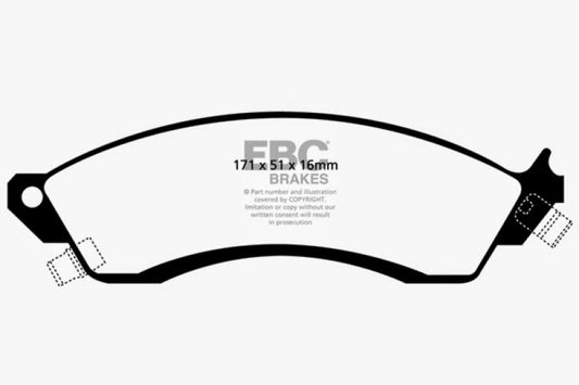EBC Greenstuff front brake pads for Chevrolet Camaro 3rd Gen 2.8 performance package, high-performance brake pads for enhanced stopping power.