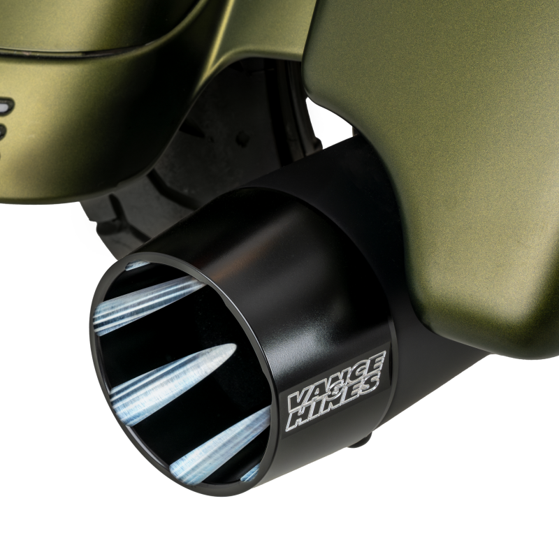 Vance & Hines HD M8 Touring Blackbird 450 slip-on exhaust in wrinkle black for Harley-Davidson M8 touring motorcycle.