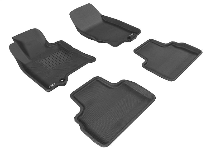 3D MAXpider black rubber floor mats for Infiniti QX70, FX35, and QX50 models, full set with textured surface and custom fit.