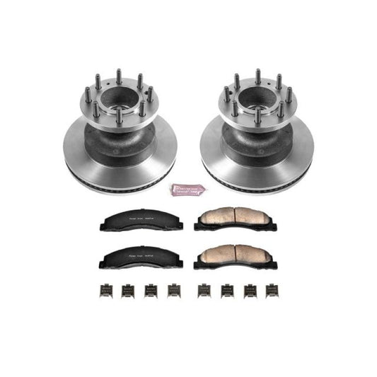 PowerStop OE brake rotors for Ford E-450 Super Duty front brake kit showing new brake rotors installed on vehicle.