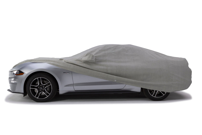 Gray Covercraft custom car cover for 1961-1979 Ford pickup trucks, made of 3-layer moderate climate protection material.