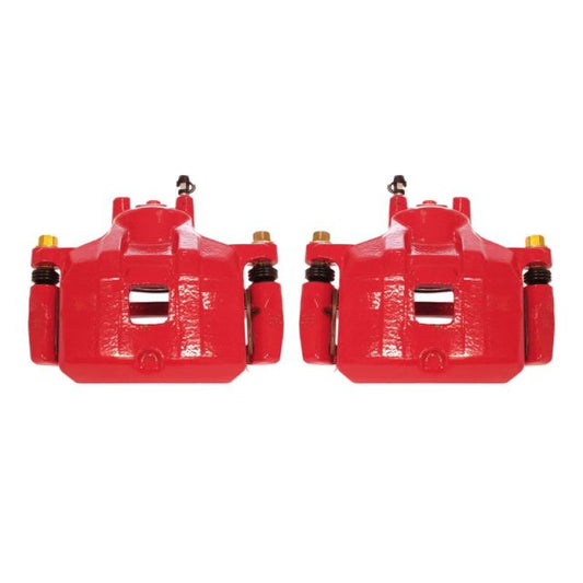 PowerStop front red brake calipers with brackets for Mitsubishi Lancer 2008-2017, performance replacement pair.