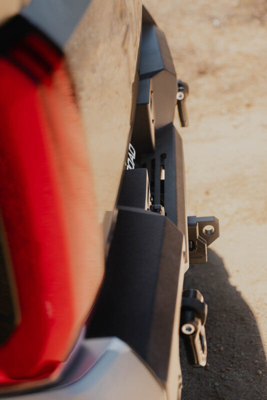 Steel rear bumper for Toyota Tundra from DV8 Offroad's Spec Series, featuring a rugged, heavy-duty design for off-road durability.