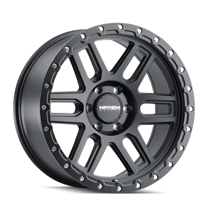 Mayhem 8304 Delta matte black cast wheel with 17x9 inch size, 6x139.7 bolt pattern, -12mm offset, 106mm hub