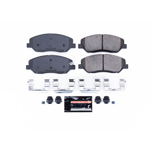 PowerStop Z23 Evolution Sport brake pads with hardware for Hyundai Entourage front brakes, high-performance brake component.