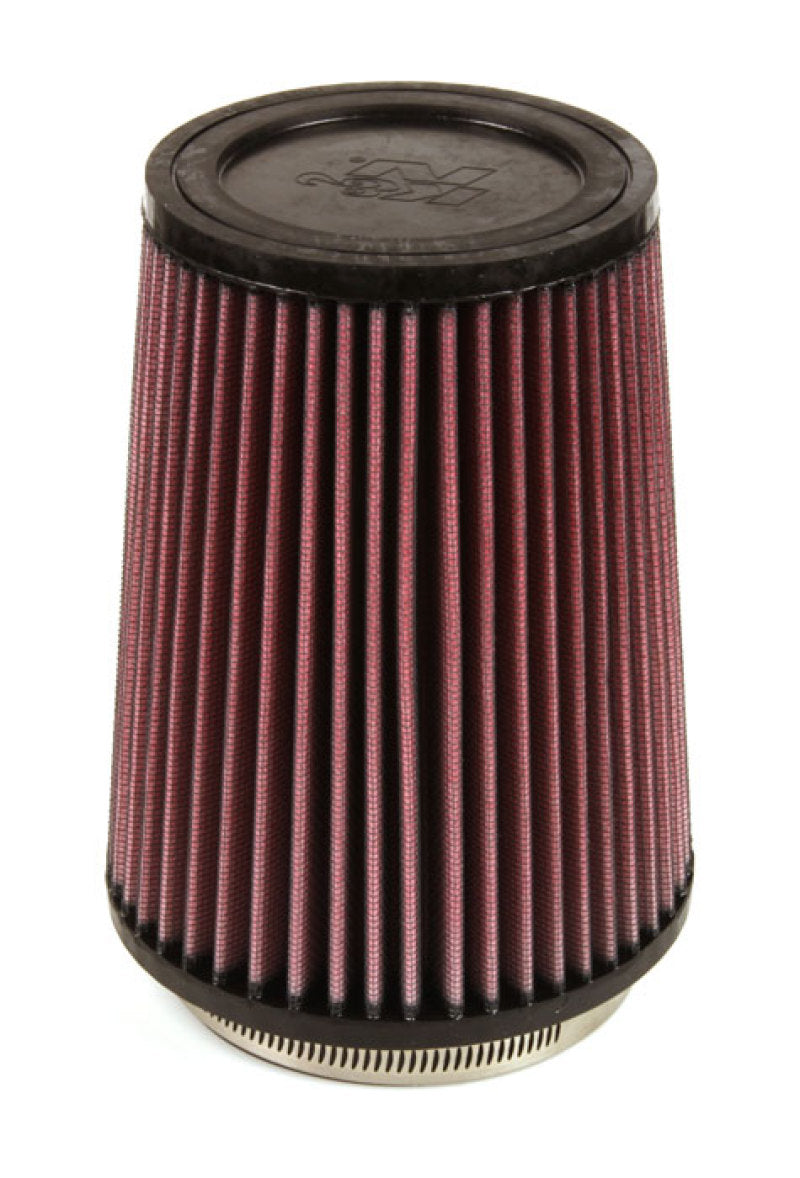 K&N Engineering universal rubber air filter with 4-inch flange, 5 3/8-inch base, 4 3/8-inch top, and 7-inch height