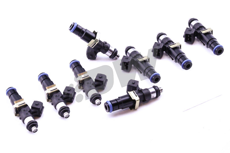 DeatschWerks Bosch EV14 1500cc fuel injector set for Ford F-Series and SVT Cobra, shown in a set of 8 fuel injectors for 6-cylinder engines.