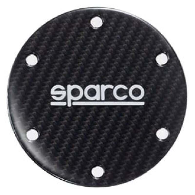 SPARCO steering wheel horn delete in matte carbon finish, designed for racing and performance vehicles.
