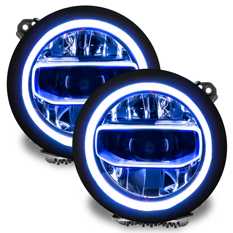 Oracle Lighting RGB+W headlight DRL upgrade kit for Jeep Wrangler JL and Gladiator JT, featuring ColorSHIFT LED headlights.