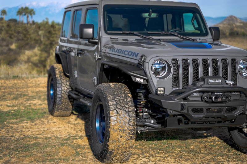 DV8 Offroad Jeep Wrangler JL Spec Series Tube Fenders, black metal with rugged design for off-road protection and style.