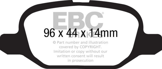 EBC Redstuff rear brake pads for Fiat 500 1.4 ATE calipers, high-performance brake pads for enhanced stopping power.