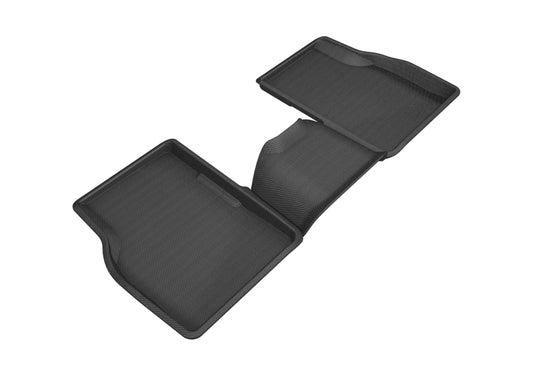 Black 3D MAXpider Kagu 2nd row rubber floor mats for Jeep Compass 2017-2020, featuring custom fit and textured surface.