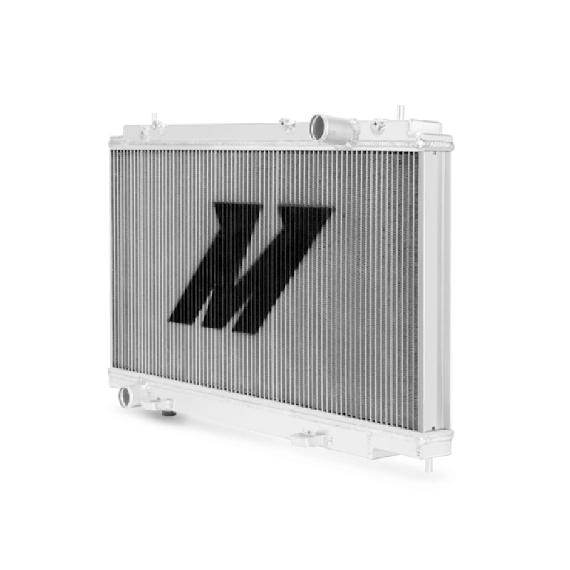 Mishimoto 07-09 Nissan 350Z manual aluminum radiator with core and tanks, designed for efficient engine cooling.