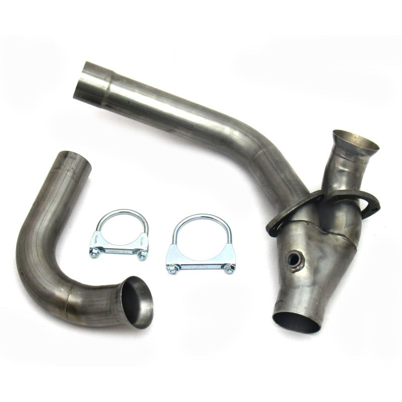 JBA 92-95 GM C/K Pickup 7.4L 409SS Y-Pipe for emissions legal exhaust system, shown in the image with polished stainless steel finish.