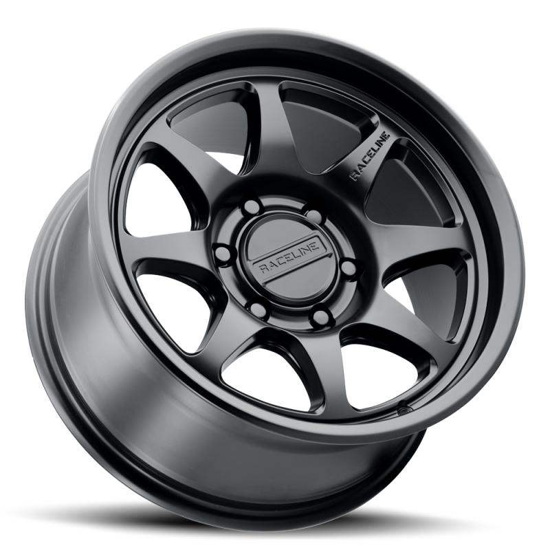 Raceline 962B Maverick forged 17x8.5-inch satin black wheels with 6x139.7 bolt pattern and 0mm offset, view of wheel profile