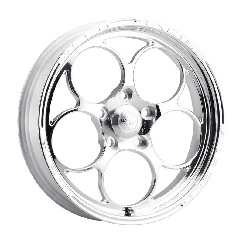 Polished Weld Magnum Frontrunner forged wheel with 15x3.5 inch size, 5x4.5 bolt pattern, 2.25 BS, 3.18 HB, showing detailed design