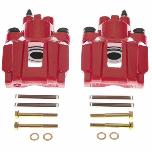 Pair of PowerStop rear red brake calipers for 2004-2008 Chrysler Pacifica, high-performance disc brake components.