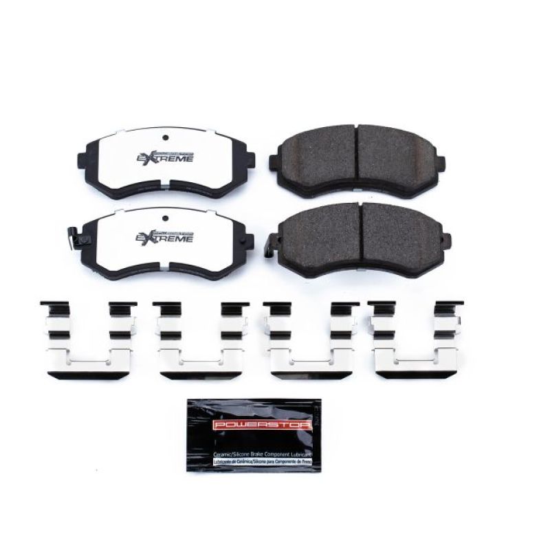 PowerStop Z26 Extreme Street performance brake pads for Nissan 240SX 89-96 front with hardware, designed for enhanced stopping power.