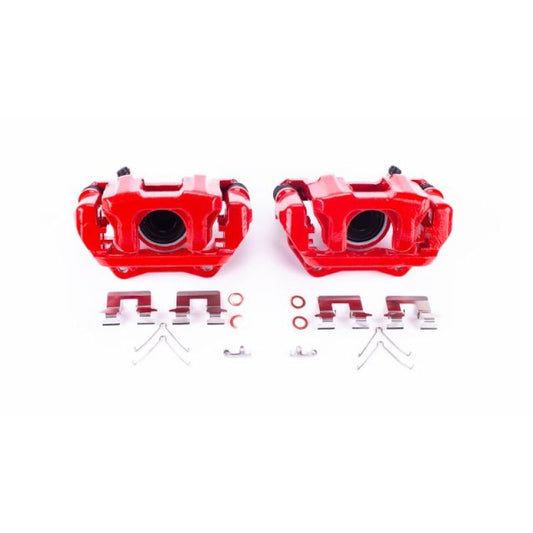 PowerStop rear red brake calipers with brackets for 2014-2016 Acura MDX, performance replacement brake calipers pair.
