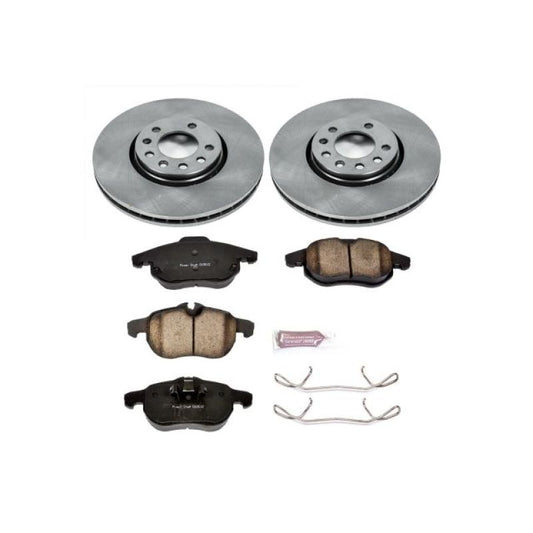 PowerStop OE brake kit for Saab 9-3 front, includes brake rotors and pads, designed for reliable stopping power.